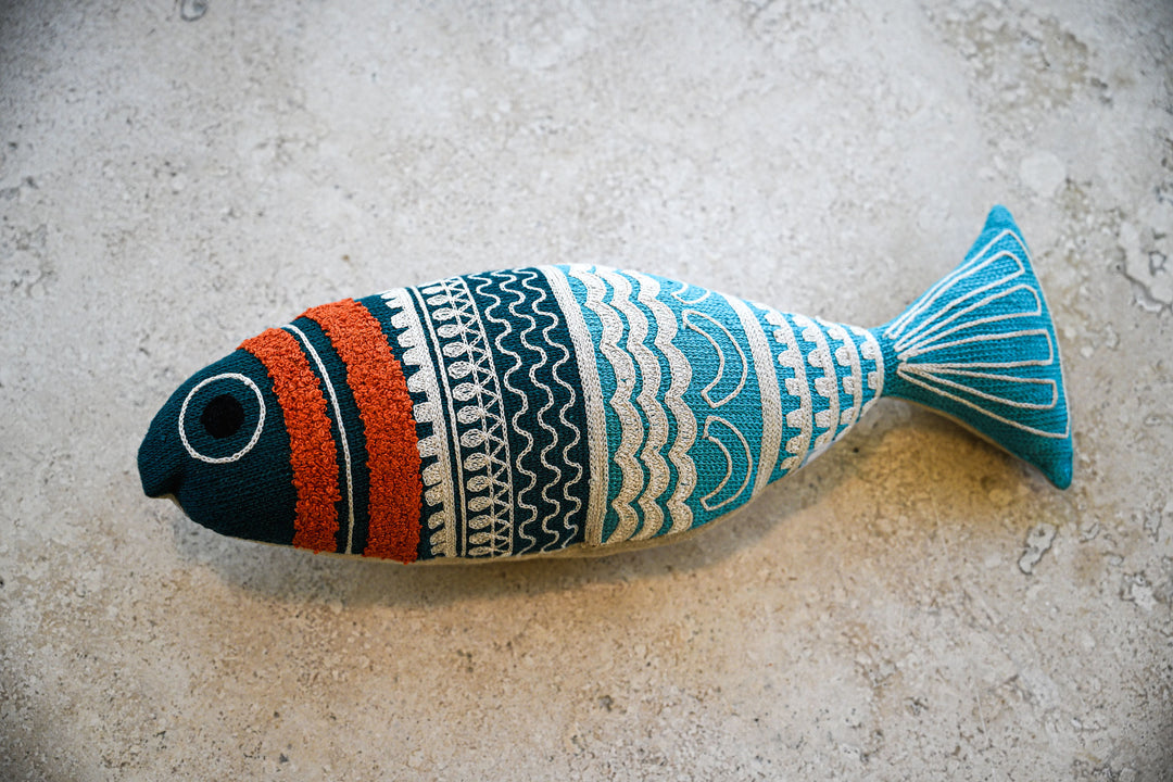 Embroidered Fish Shaped Pillow