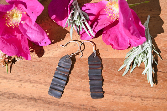 Continental Divide Earrings in Brass with Gun Metal Patina - Large